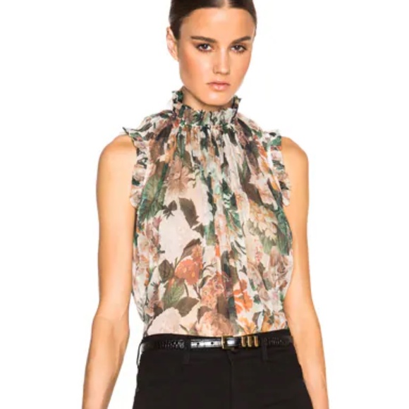 AUTHENTIC ZIMMERMANN ARCADIA RUFFLE SILK TOP IN FLORAL SIZE 2 US SIZE M SOLD OUT - Picture 1 of 13